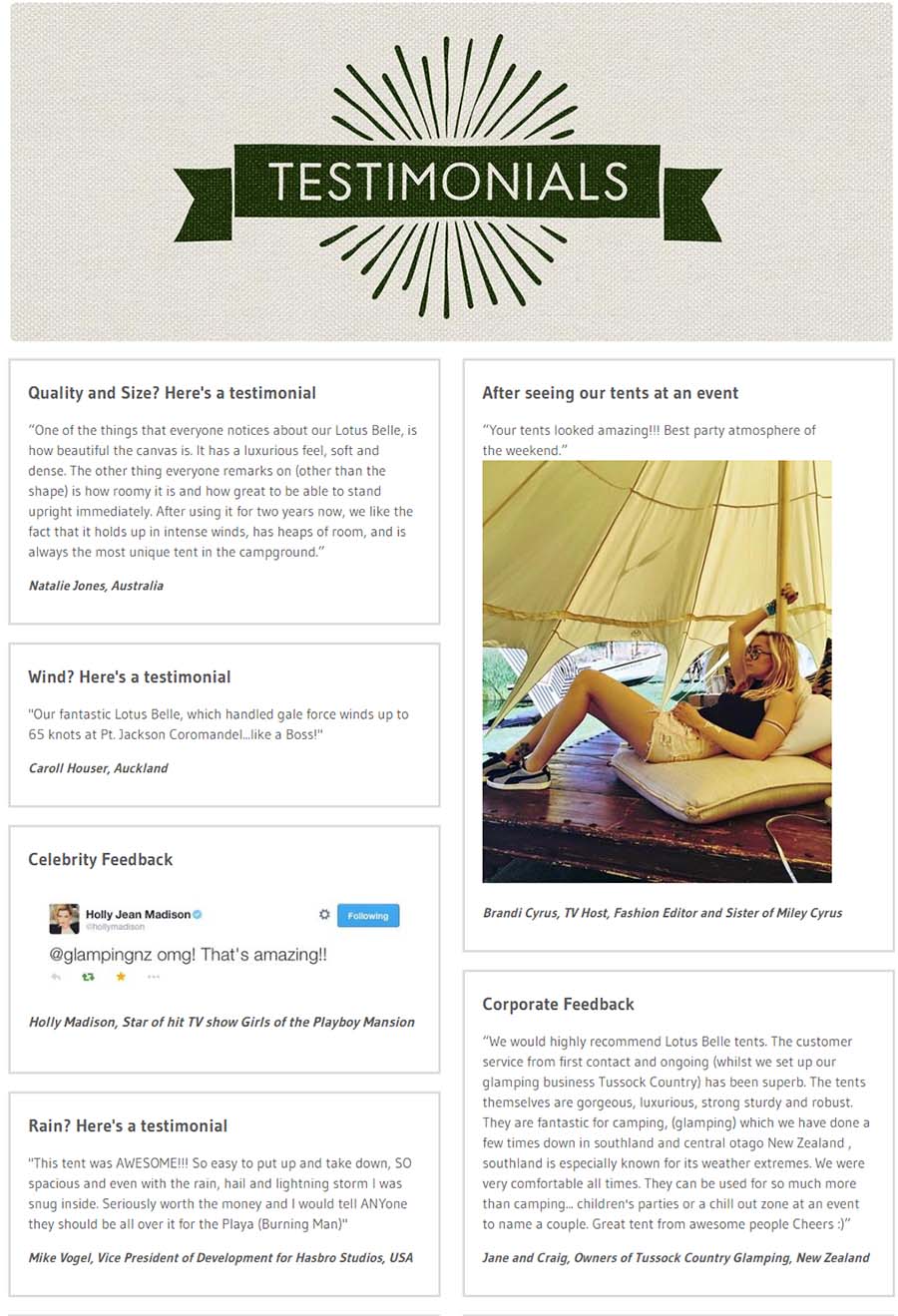 Testimonial page by Lotus Belle