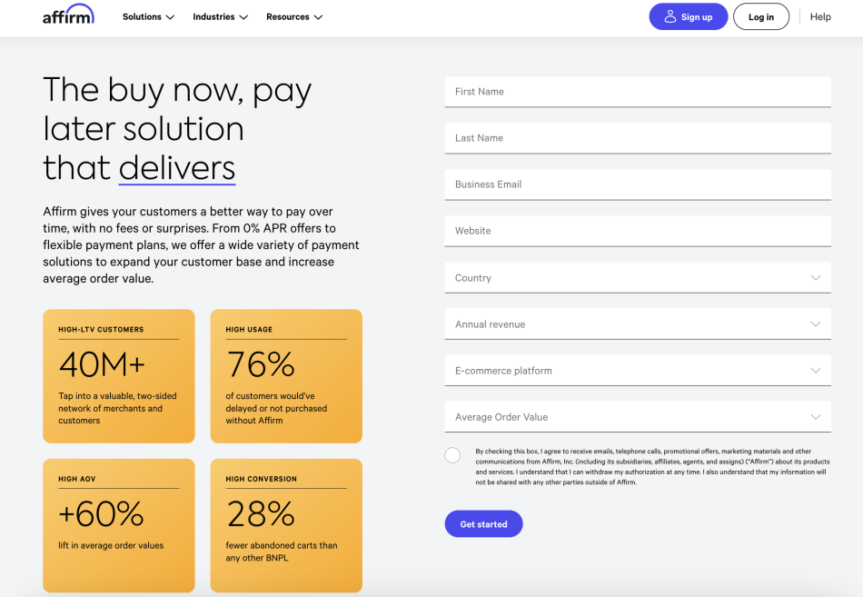 Affirm application form